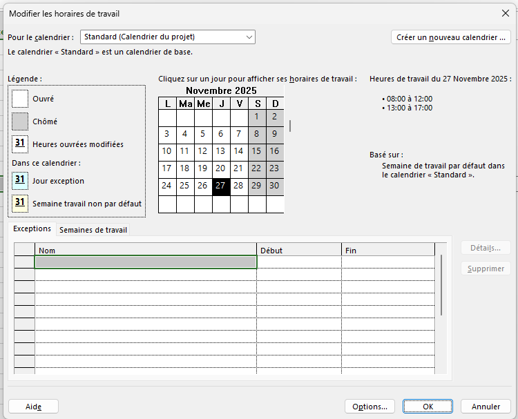 Calendier ms project